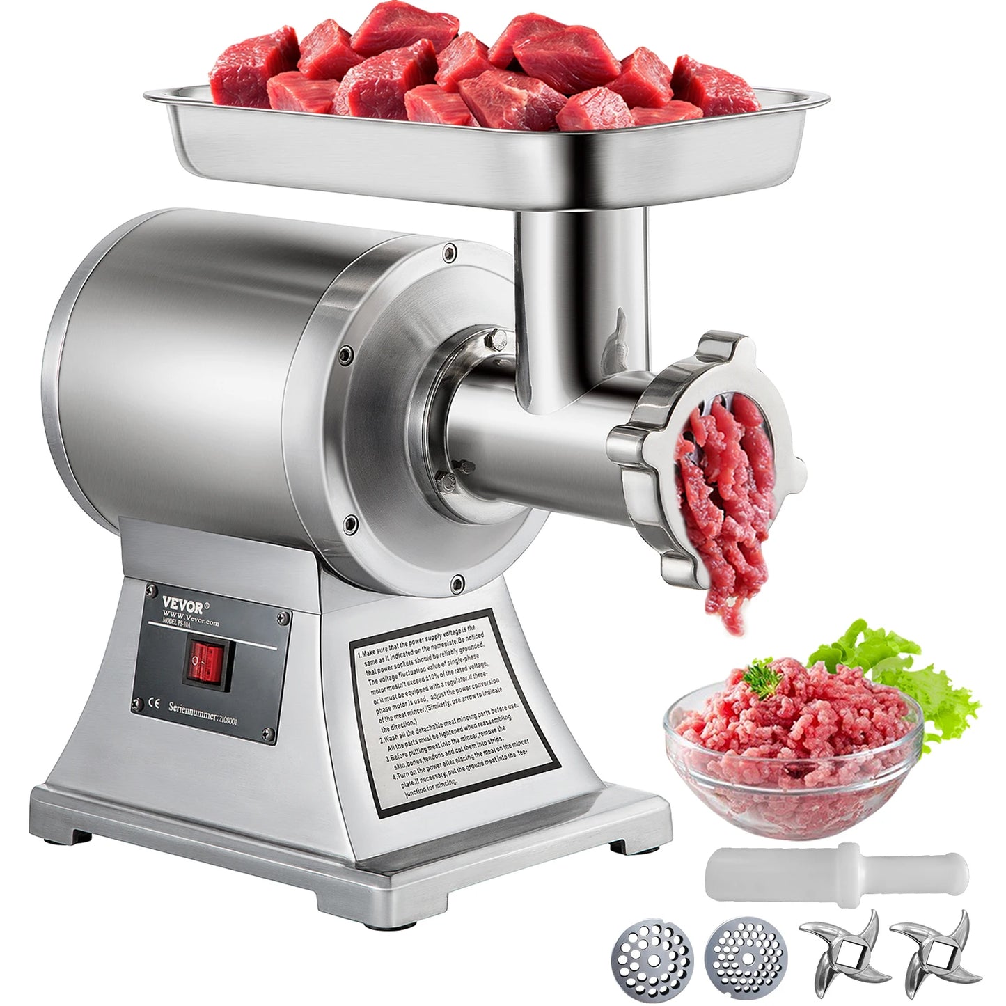 250Kg/H Electric Meat Mincer Grinder Commercial Kitchen  Food Processor Sausage Maker Machine Home Appliance