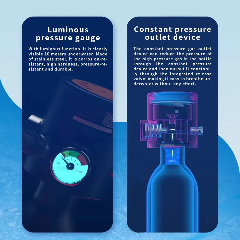 Mini Scuba Tank with Pump Adapter,0.5L Portable Lung Tank Face Snorkel Mask Combo