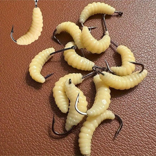Rubber Maggots Fishing Bait Set with Hooks