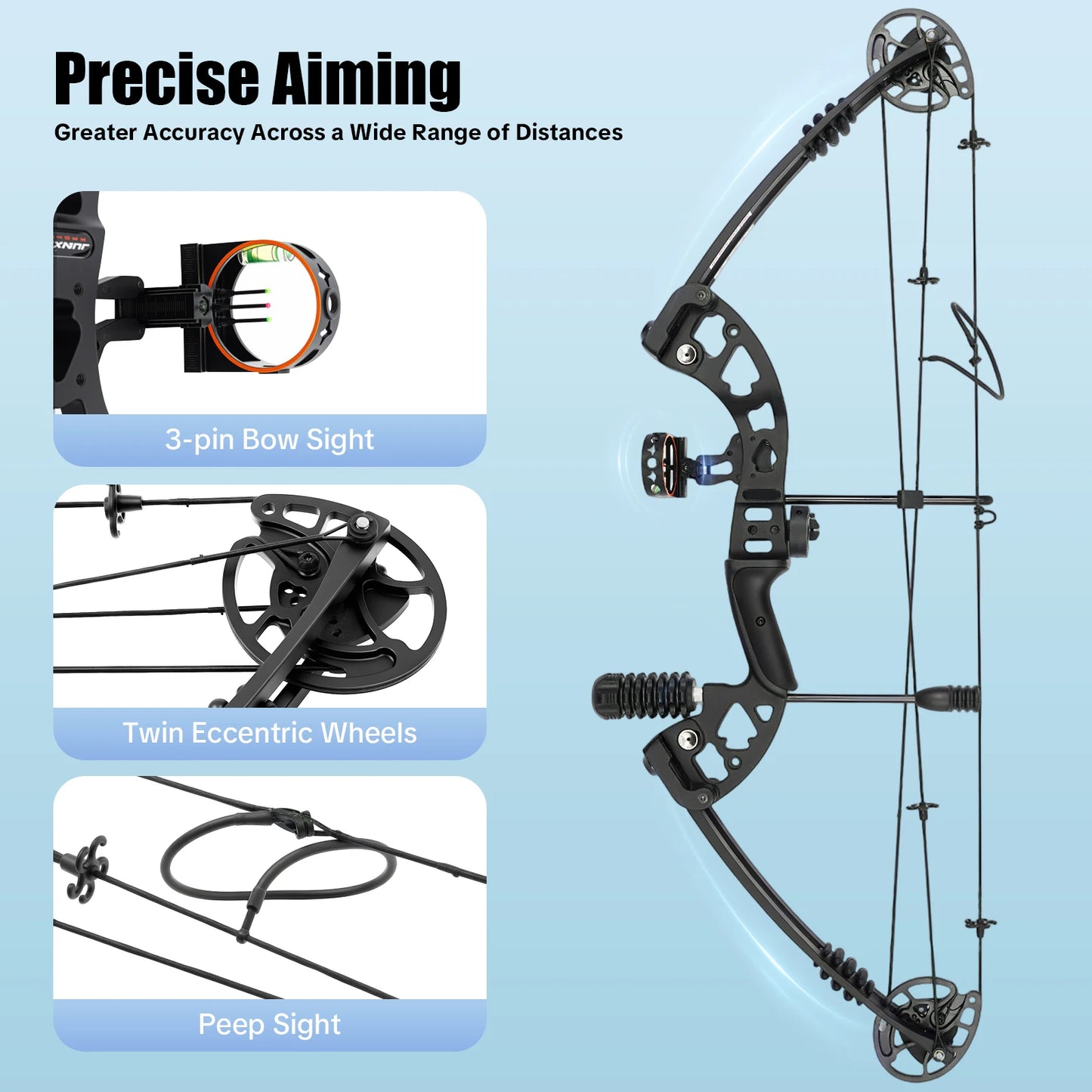 Compound Bow Adults, Right Hand, Hunting Kit: 3 Pin Lighted Sight for Hunting,