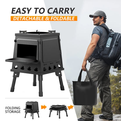 Wood Burning Camp Stove Portable Cast Iron Wood Stove For Outdoor Hiking Picnic BBQ Travel
