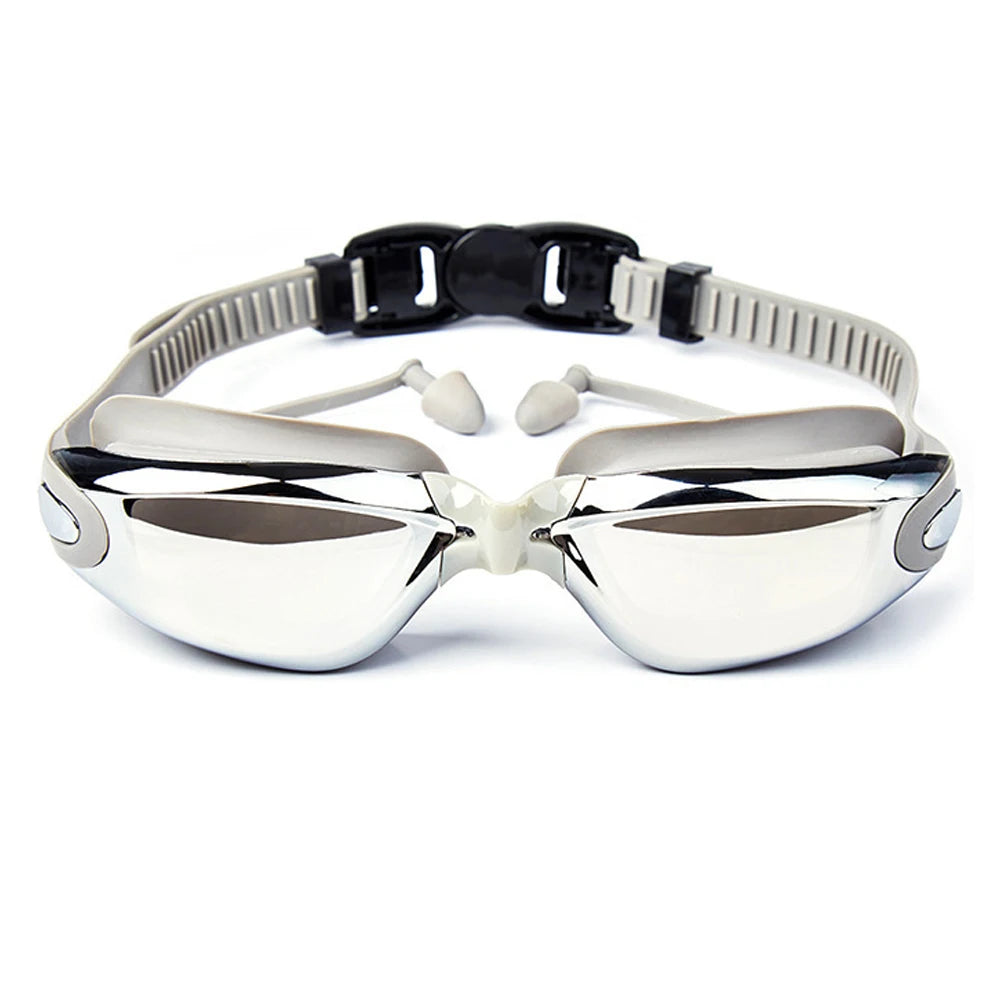 Swimming Goggles Adults Swim Glasses with Earplug Men Women Anti-fog Waterproof Swim Eyewear Pool Diving Training Race Glasses