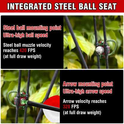 Archery Compound Bow Kit, Arrows & Steel Balls Dua Use Beginners Bow,30-70LBS Draw Weight, Short 19" Axle CNC Metal Frame,