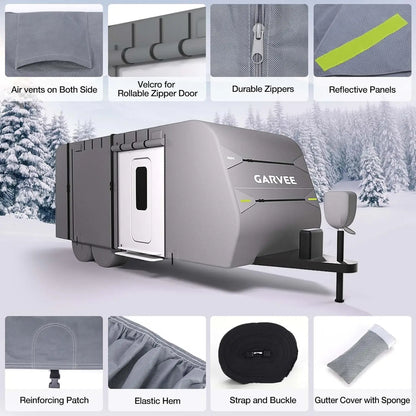 Anti-UV Waterproof All-weather RV Cover For 20-22/24-27/27-30 FT Travel Trailer Windproof Straps Full Protection Accessories