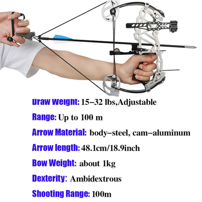 15-32lbs Adjustable Archery Compound Bow Carbon Fiber Grip Right Hand Beginners Teen Youth Target Practice Shooting Pulley Bow