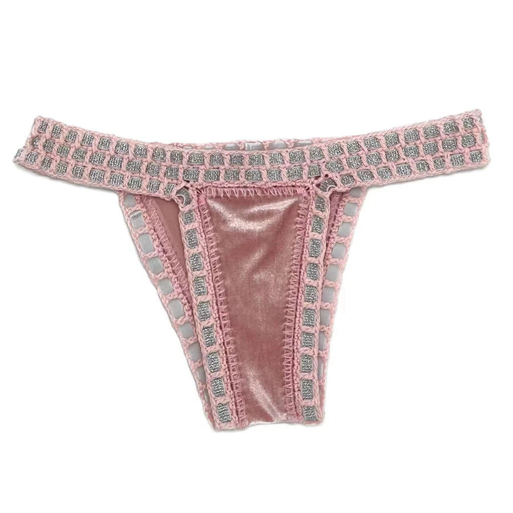 2024 Pink Crochet Handmade Triangle Bikini Set