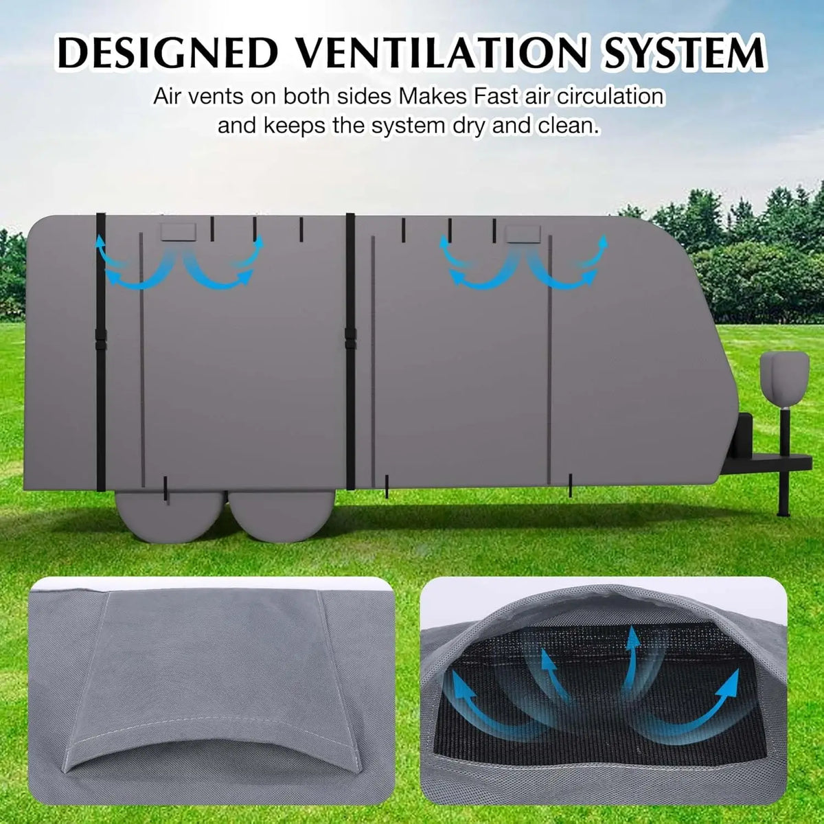 Anti-UV Waterproof All-weather RV Cover For 20-22/24-27/27-30 FT Travel Trailer Windproof Straps Full Protection Accessories