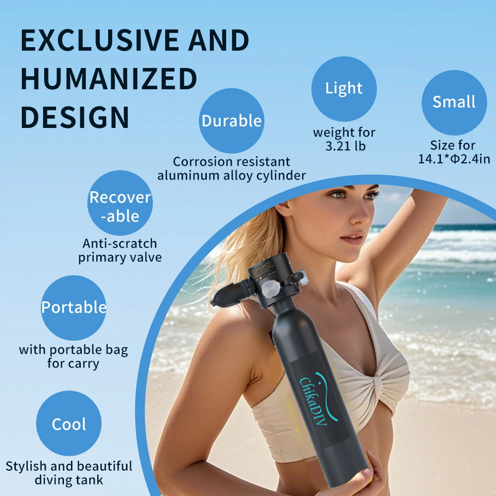 Mini Scuba Tank with Pump Adapter,0.5L Portable Lung Tank Face Snorkel Mask Combo