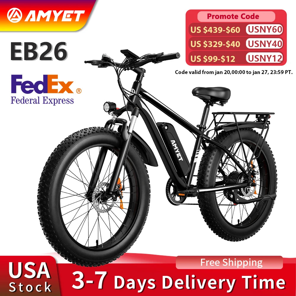 EB26 Electric Bike for Adults 1000W Electric Bicycle 48V 15AH E Bike 26" Fat Tire Mountain 31mph Dual Shock