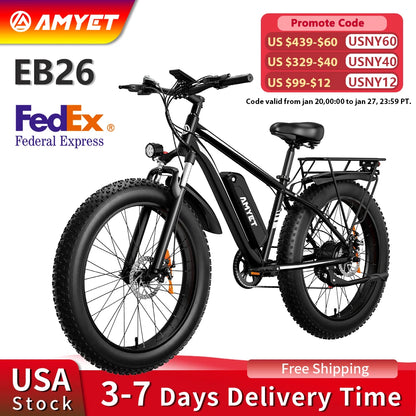 EB26 Electric Bike for Adults 1000W Electric Bicycle 48V 15AH E Bike 26" Fat Tire Mountain 31mph Dual Shock