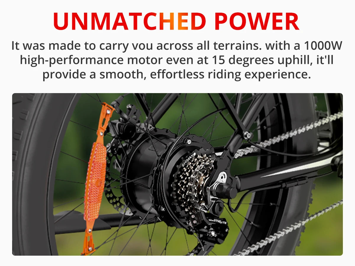 EB26 Electric Bike for Adults 1000W Electric Bicycle 48V 15AH E Bike 26" Fat Tire Mountain 31mph Dual Shock