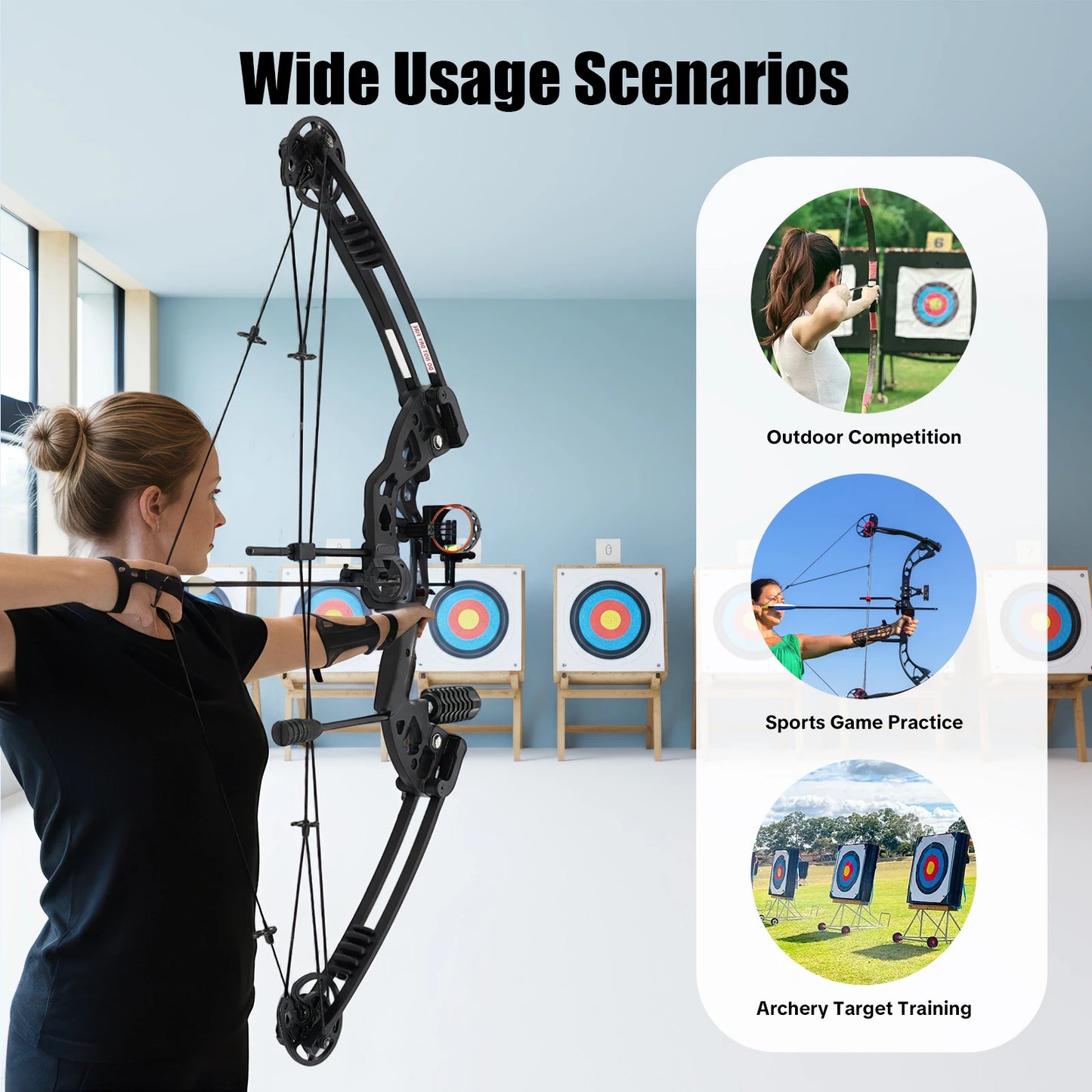 Compound Bow Adults, Right Hand, Hunting Kit: 3 Pin Lighted Sight for Hunting,