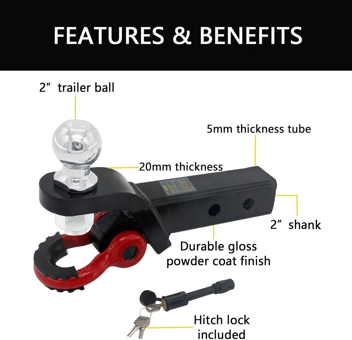 Heavy Duty 2-in-1 Trailer Hitch Ball Mount with Tow Shackle
