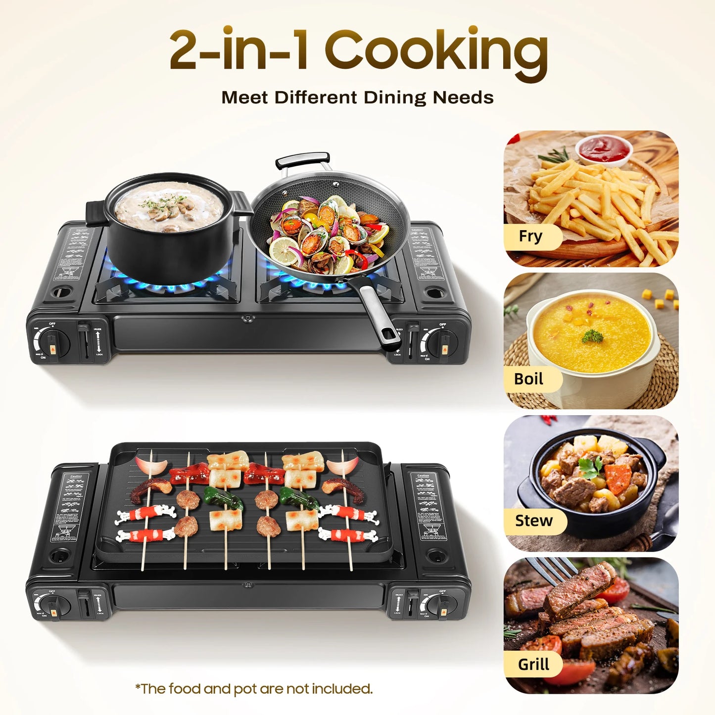 Camping Stove 2 Burners 1150w with Baking Tray, Butane