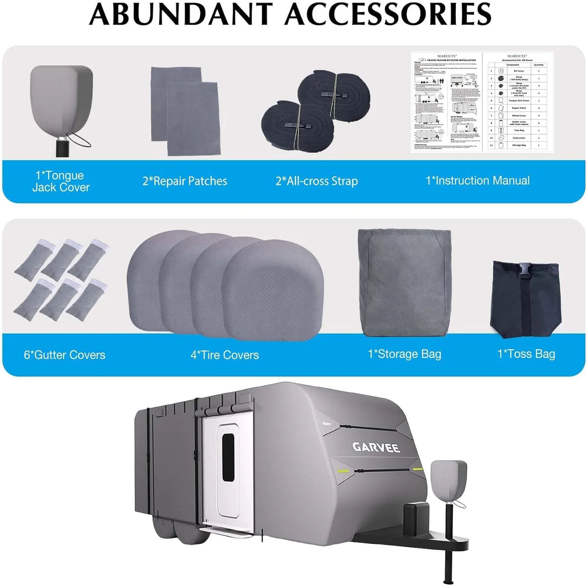 Anti-UV Waterproof All-weather RV Cover For 20-22/24-27/27-30 FT Travel Trailer Windproof Straps Full Protection Accessories