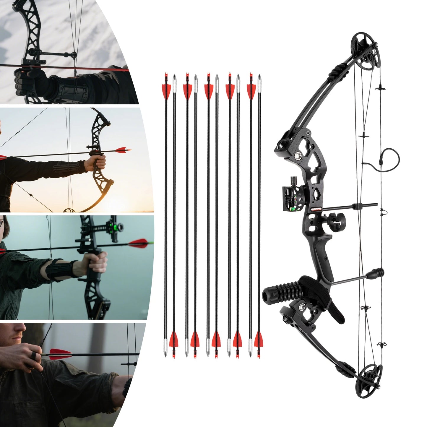 Compound Bow Adults, Right Hand, Hunting Kit: 3 Pin Lighted Sight for Hunting,