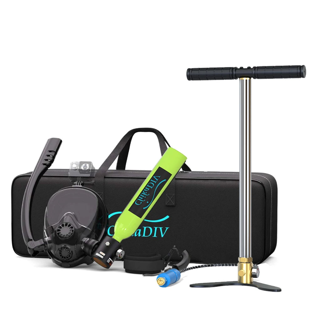 Mini Scuba Tank with Pump Adapter,0.5L Portable Lung Tank Face Snorkel Mask Combo