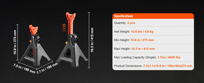 Jack Stands 3/6 Ton Capacity Car Jack Stands