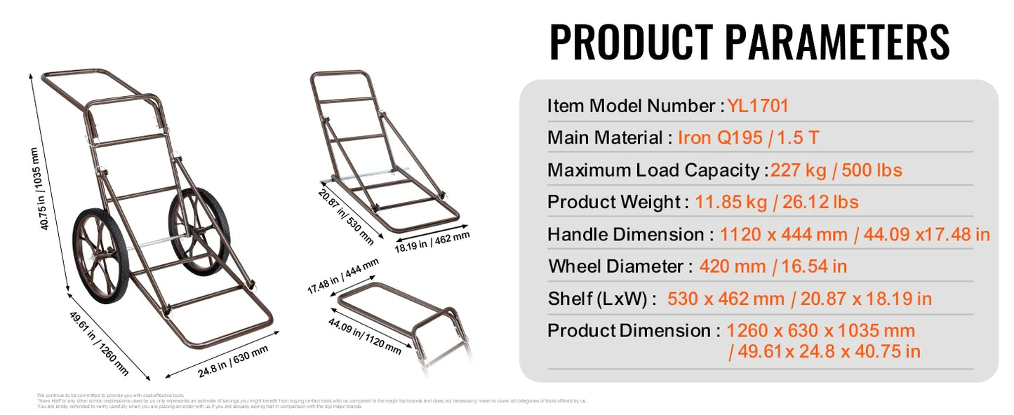 Deer Cart 500 LBS Capacity Folding Game Cart