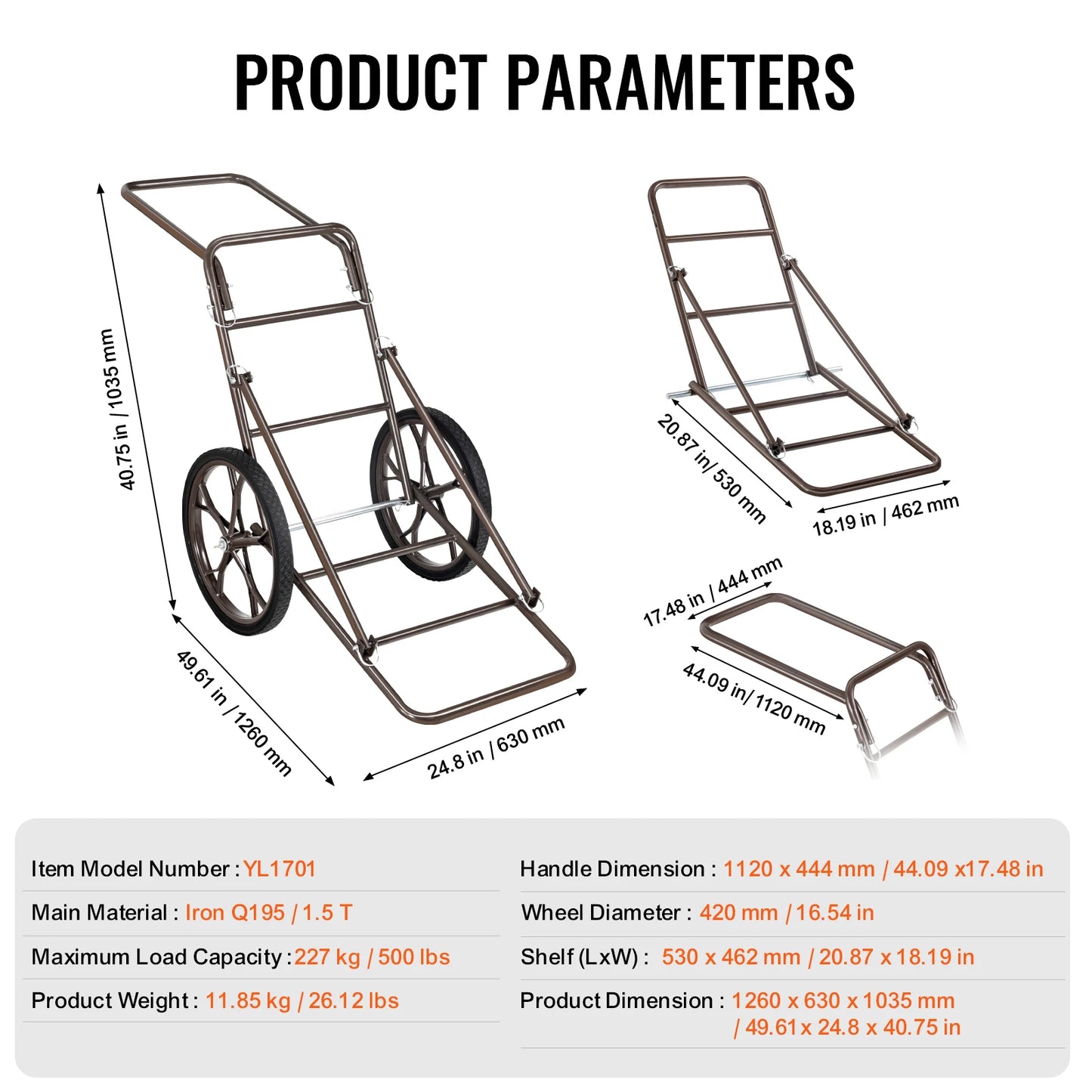 Deer Cart 500 LBS Capacity Folding Game Cart