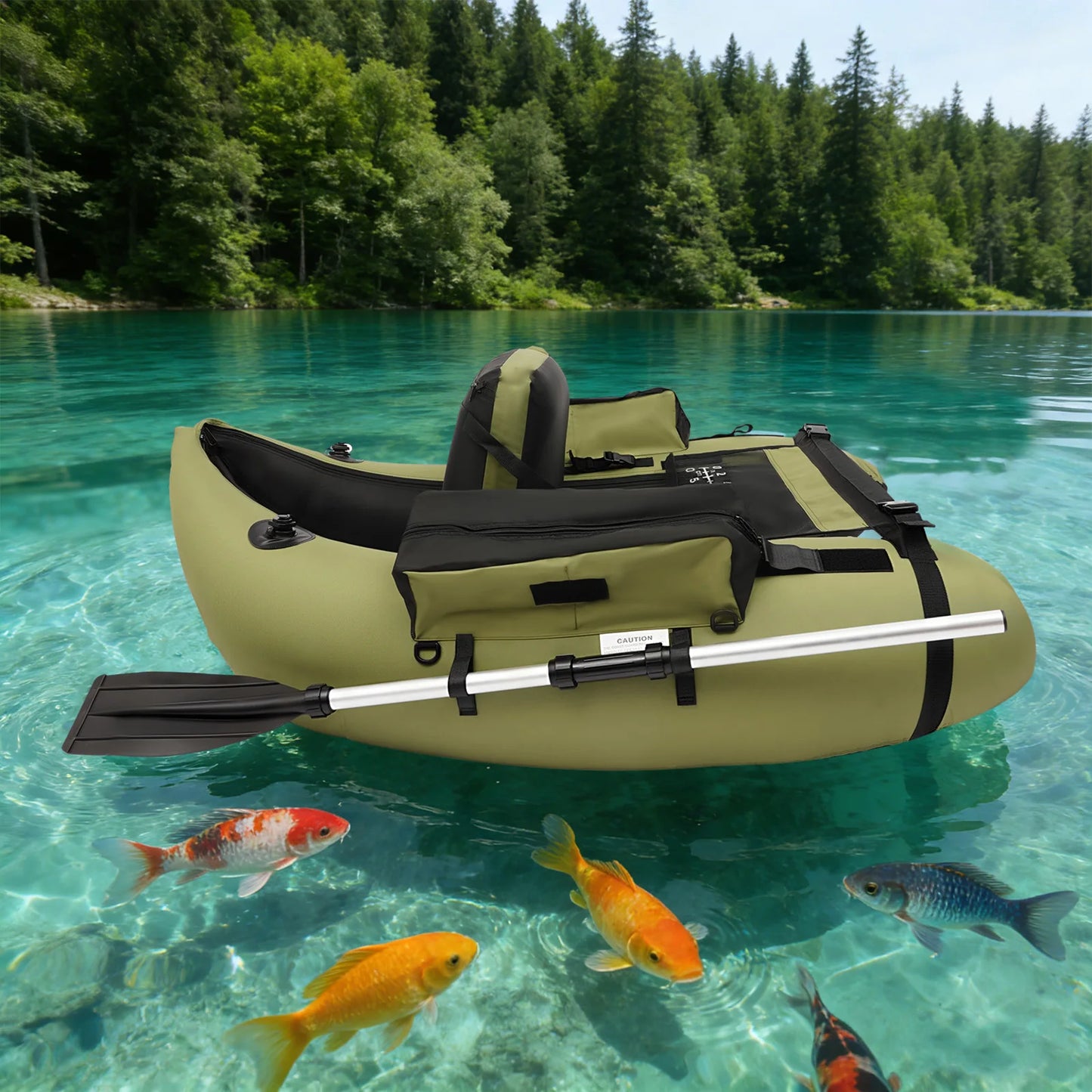 Inflatable Fishing Boat Waterproof Green