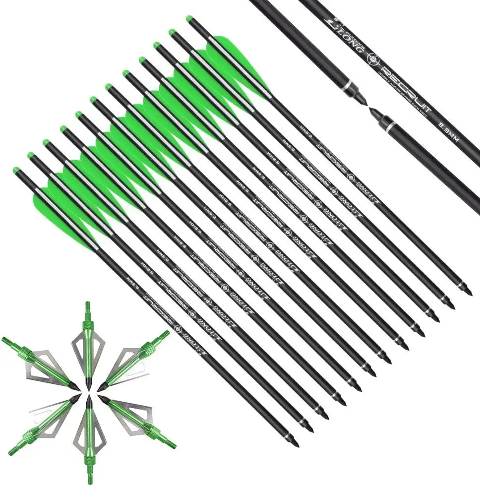 Elong Crossbow Bolts 20 Inch Carbon with Hunting Broadheads 6 Pack,