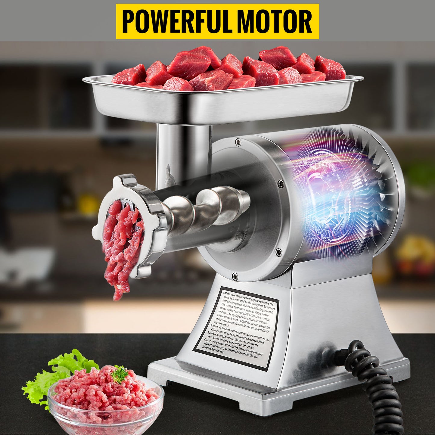 250Kg/H Electric Meat Mincer Grinder Commercial Kitchen  Food Processor Sausage Maker Machine Home Appliance