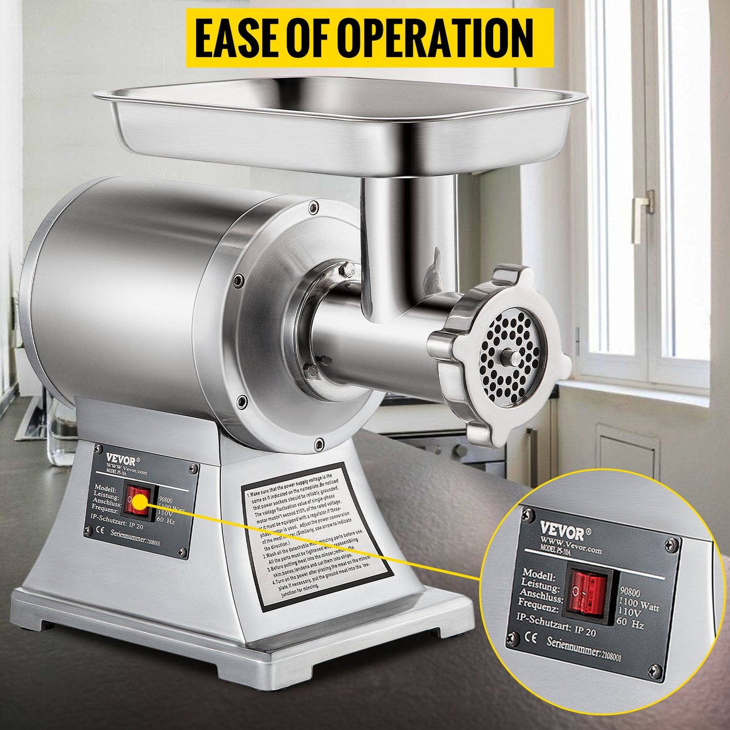 250Kg/H Electric Meat Mincer Grinder Commercial Kitchen  Food Processor Sausage Maker Machine Home Appliance
